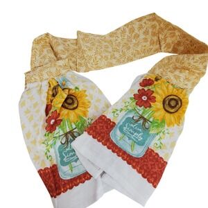 Handmade Live Simply Sunflower Mason Jar Kitchen Boa Scarf Towel Yellow Tan 65"